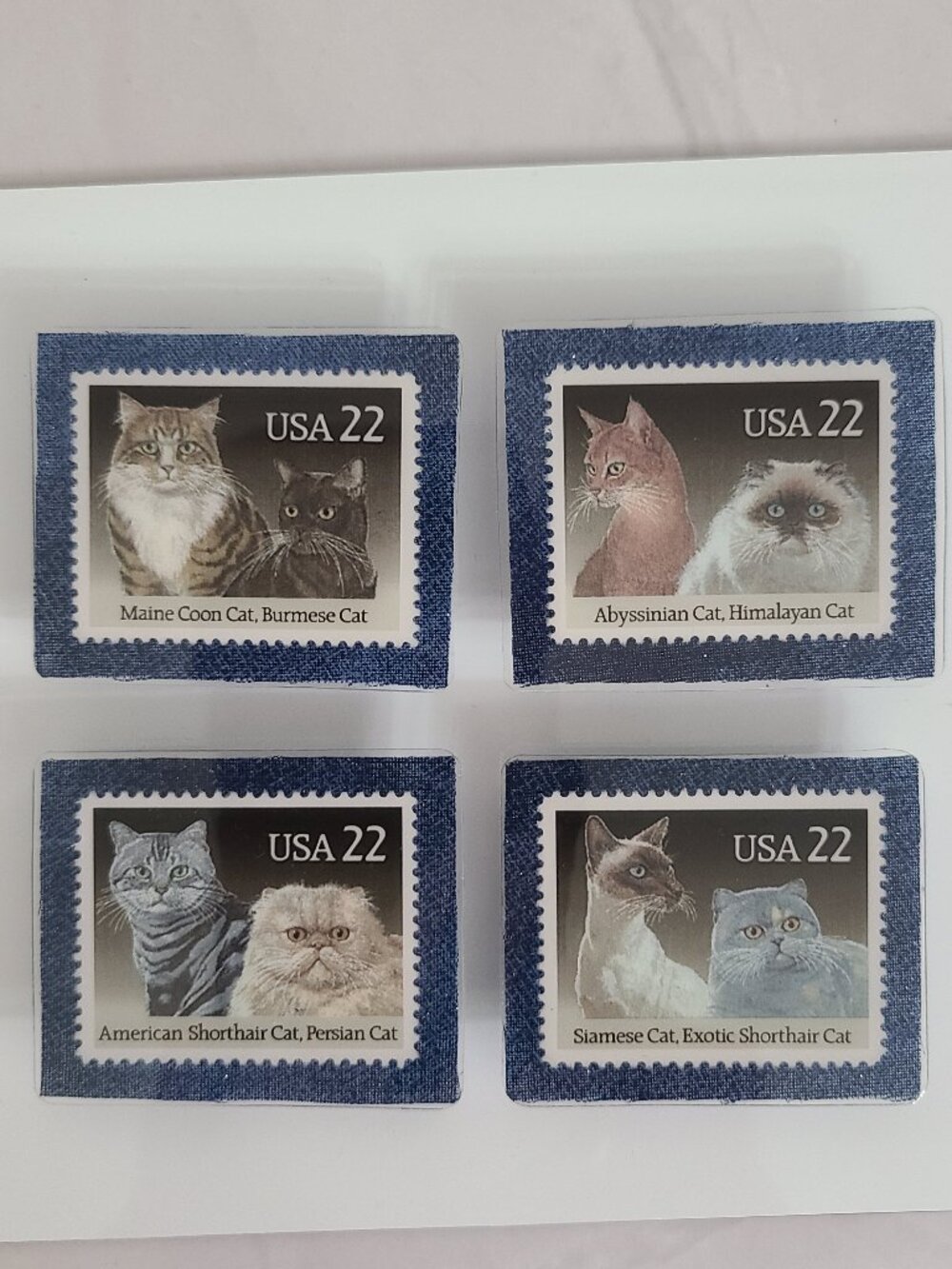 Cat Postage Stamp Refrigerator Magnets USA 22 cent stamps Set Of 4